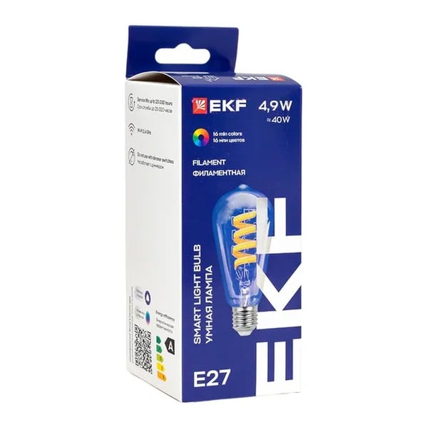 EKF Smart Filament Lamp E27 ST64 RGBW - Plastic & Transparent