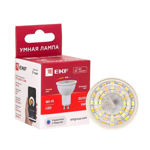 EKF Smart Lamp GU10 RGBW - Plastic - White