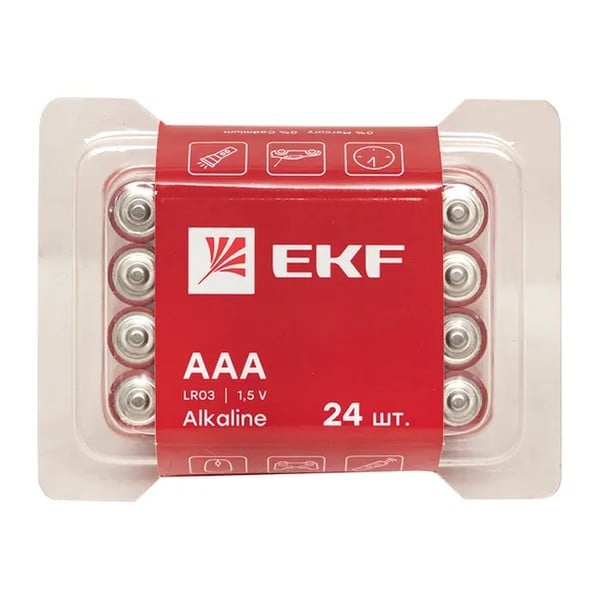 EKF Alkaline Battery AAA (LR03) Plastic Box - 24 pcs - Black