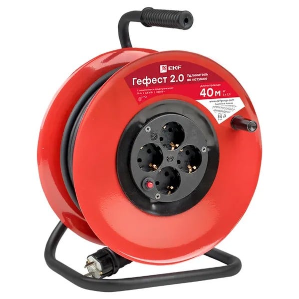 ekf Extension Cord Metal Reel 40m Rubber Black