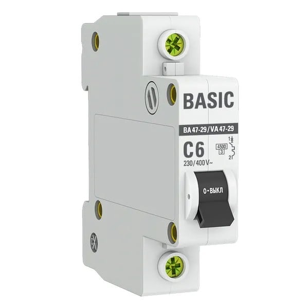 EKF Automatic Circuit Breaker 1P 6A C 4.5kA VA 47-29 Basic - Plastic - White 1