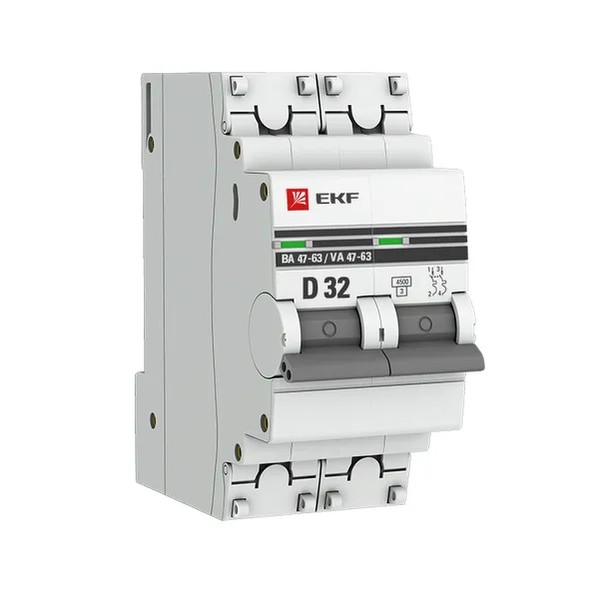 EKF Circuit Breaker VA 47-63 2P 32A (D) 4.5kA - Plastic & Black
