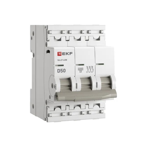 EKF Automatic Circuit Breaker 3P 50A (D) 6kA - Plastic & Black