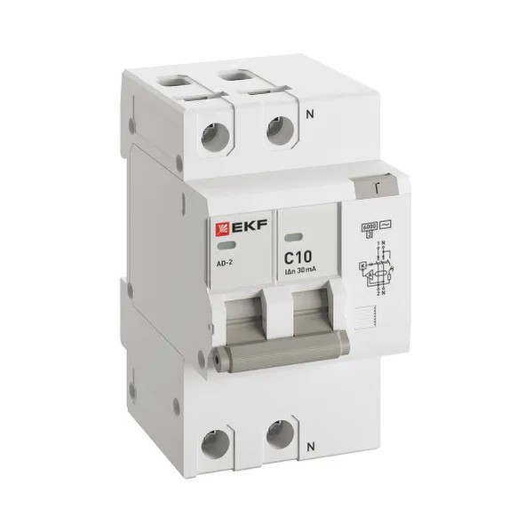 EKF Automatic Residual Current Circuit Breaker AD-2 2P 10A - Plastic - White